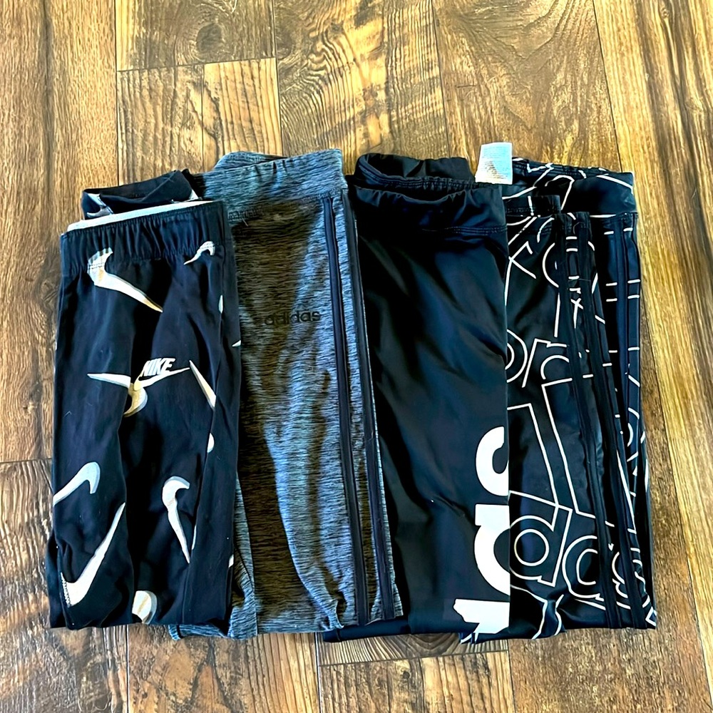 Lot of 4 girls athletic adidas leggings, good used condition